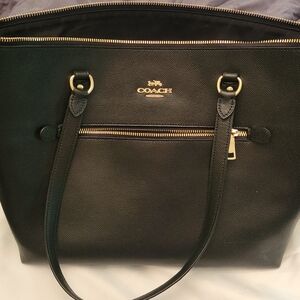 Coach Black Leather Tote with Gold Accents